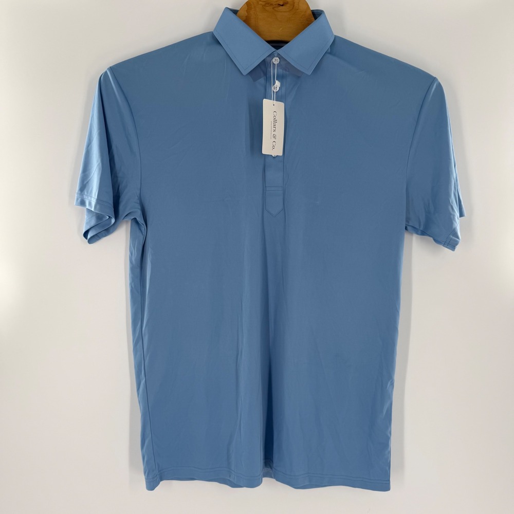 Collars & Co Mens Dress Collar Polo Shirt Blue XL-Tall Performance Short Sleeve